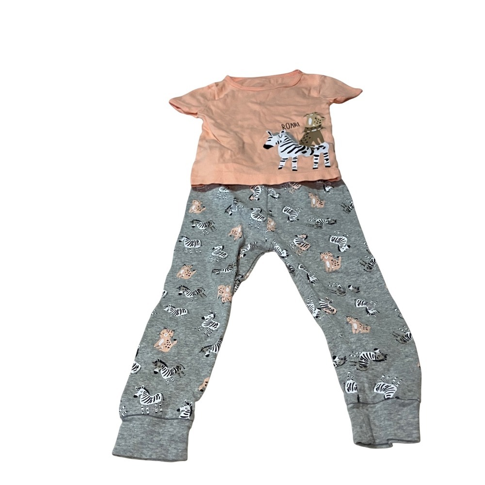 Wonder Nation Girls Pajama Set 4T Peach Zebra Leopard Short Sleeve Gray Pants